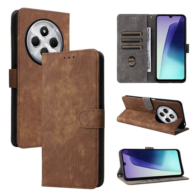 For Xiaomi Poco C75 4G / Redmi 14R 5G / 14C 4G / A4 5G Wallet Case RFID Blocking PU Leather Cover Stand View - Brown