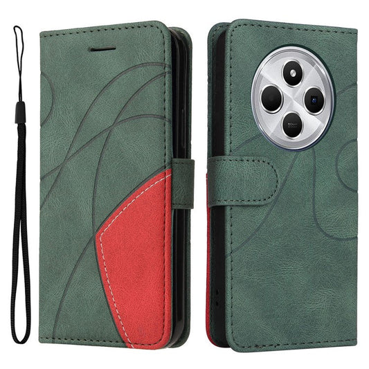 KT Leather Series-1 For Xiaomi Redmi 14C 4G Leather Case Color Splicing Phone Cover Wallet Stand - Green