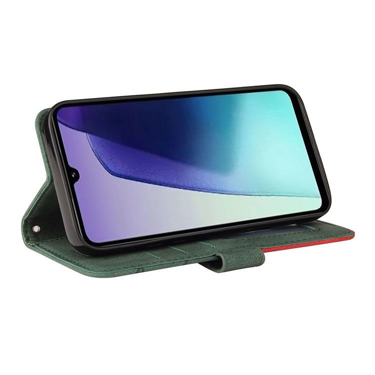 KT Leather Series-1 For Xiaomi Redmi 14C 4G Leather Case Color Splicing Phone Cover Wallet Stand - Green