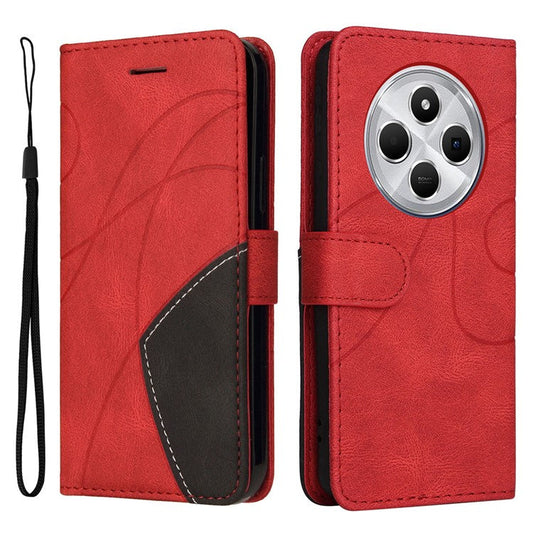 KT Leather Series-1 For Xiaomi Redmi 14C 4G Leather Case Color Splicing Phone Cover Wallet Stand - Red
