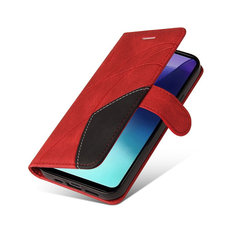 KT Leather Series-1 For Xiaomi Redmi 14C 4G Leather Case Color Splicing Phone Cover Wallet Stand - Red