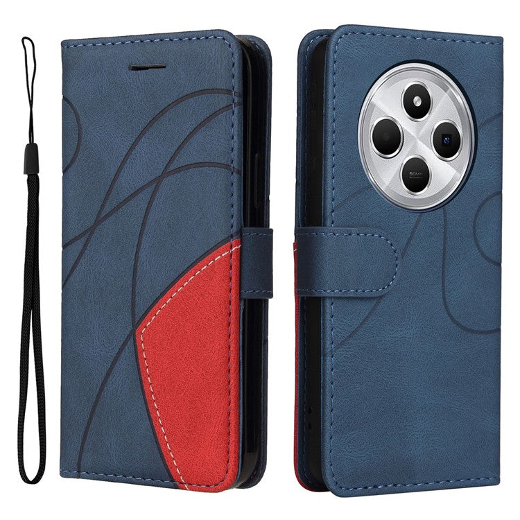 KT Leather Series-1 For Xiaomi Redmi 14C 4G Leather Case Color Splicing Phone Cover Wallet Stand - Blue