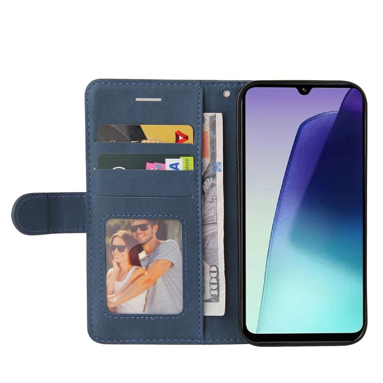 KT Leather Series-1 For Xiaomi Redmi 14C 4G Leather Case Color Splicing Phone Cover Wallet Stand - Blue