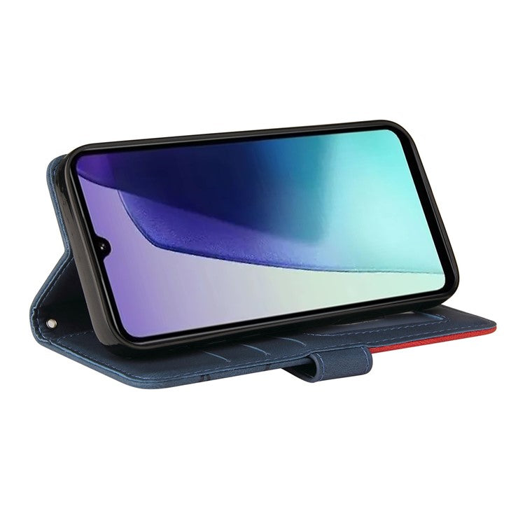 KT Leather Series-1 For Xiaomi Redmi 14C 4G Leather Case Color Splicing Phone Cover Wallet Stand - Blue