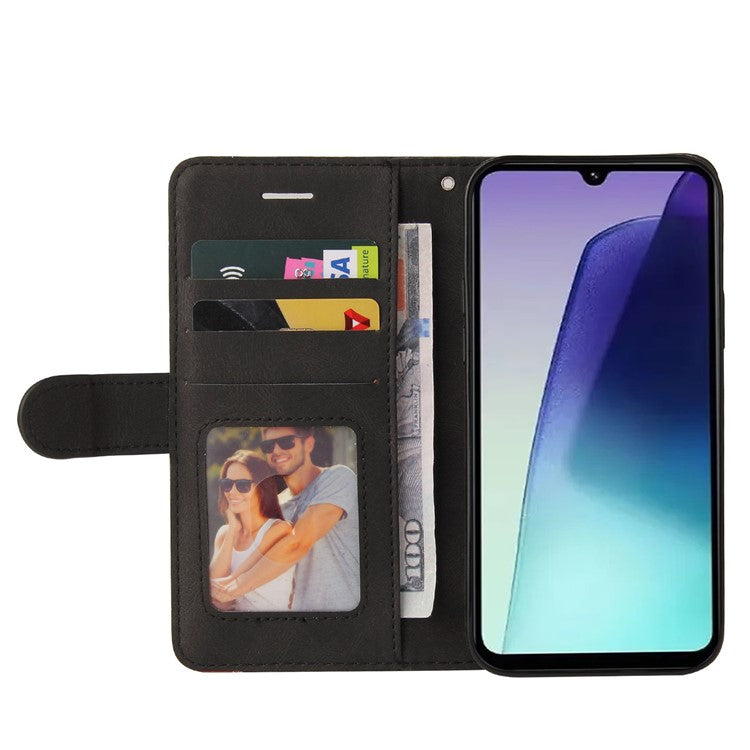 KT Leather Series-1 For Xiaomi Redmi 14C 4G Leather Case Color Splicing Phone Cover Wallet Stand - Black