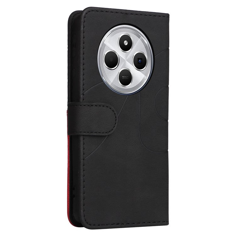 KT Leather Series-1 For Xiaomi Redmi 14C 4G Leather Case Color Splicing Phone Cover Wallet Stand - Black