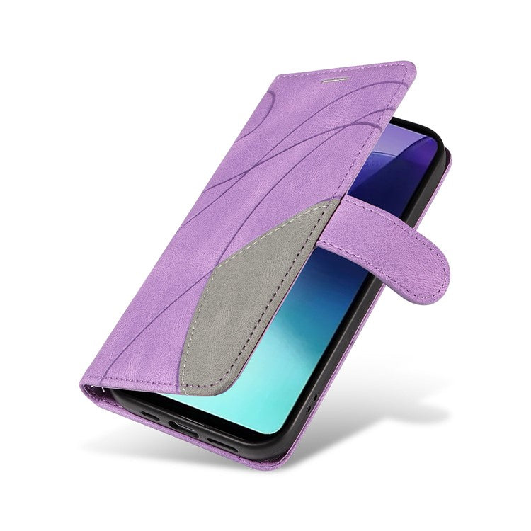 KT Leather Series-1 For Xiaomi Redmi 14C 4G Leather Case Color Splicing Phone Cover Wallet Stand - Purple