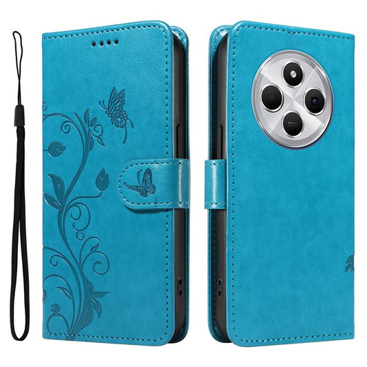 For Xiaomi Redmi 14C 4G Case Flower Pattern PU Leather Wallet Phone Cover - Blue