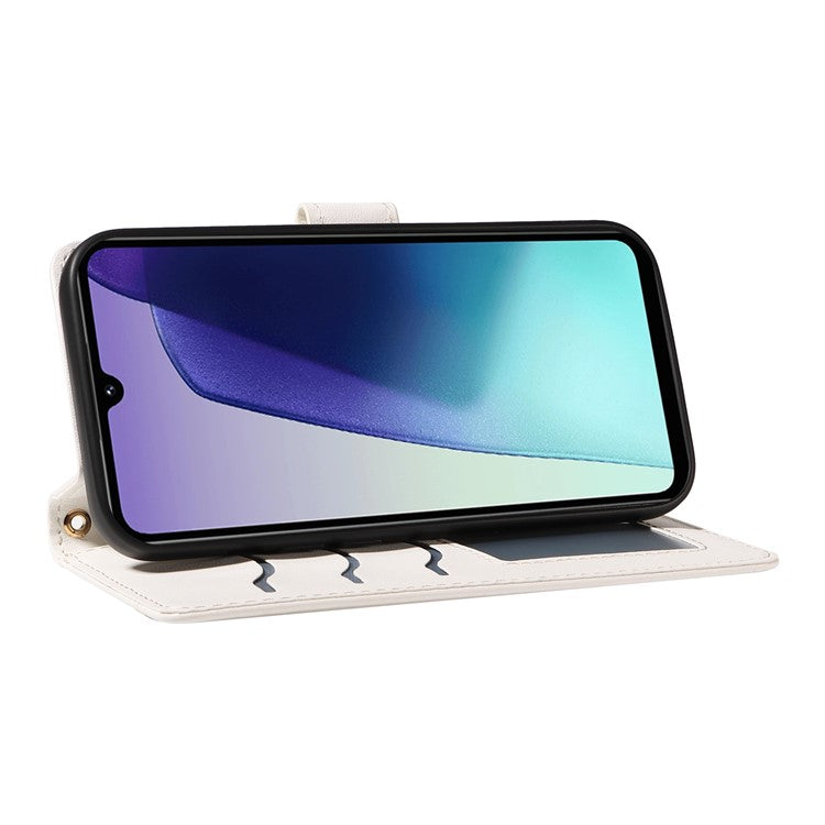 For Xiaomi Poco C75 4G / Redmi 14R 5G / 14C 4G Case Wallet Rhombus Leather Phone Cover with Shoulder Strap, Wrist Strap - White