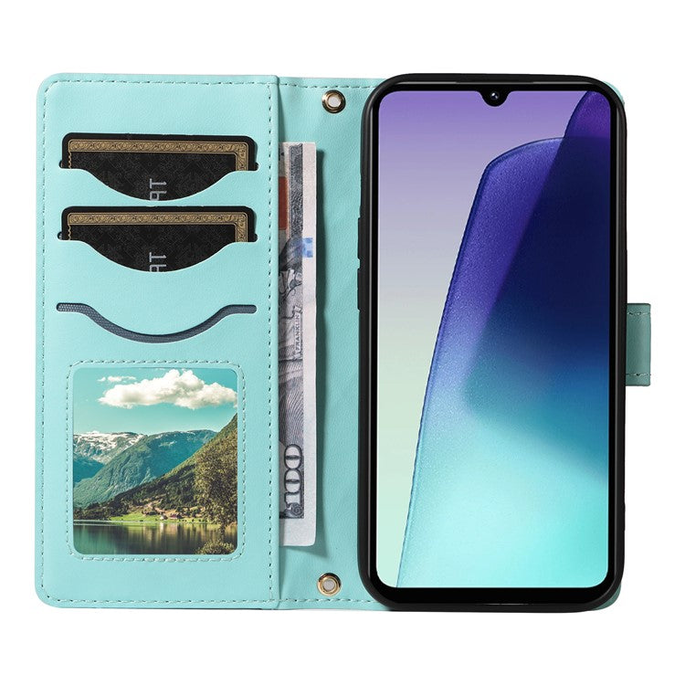 For Xiaomi Poco C75 4G / Redmi 14R 5G / 14C 4G Case Wallet Rhombus Leather Phone Cover with Shoulder Strap, Wrist Strap - Green