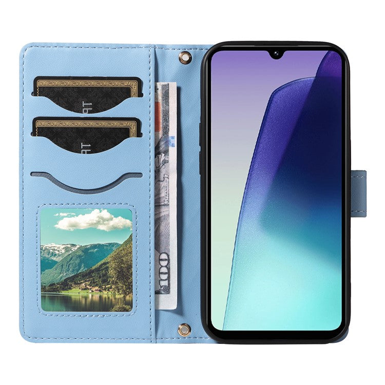 For Xiaomi Poco C75 4G / Redmi 14R 5G / 14C 4G Case Wallet Rhombus Leather Phone Cover with Shoulder Strap, Wrist Strap - Blue