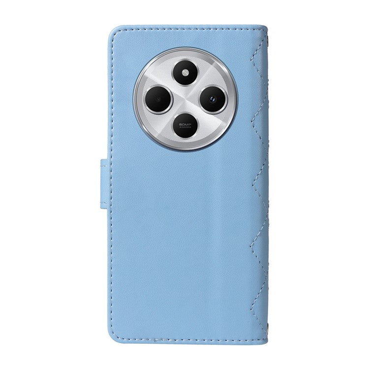 For Xiaomi Poco C75 4G / Redmi 14R 5G / 14C 4G Case Wallet Rhombus Leather Phone Cover with Shoulder Strap, Wrist Strap - Blue