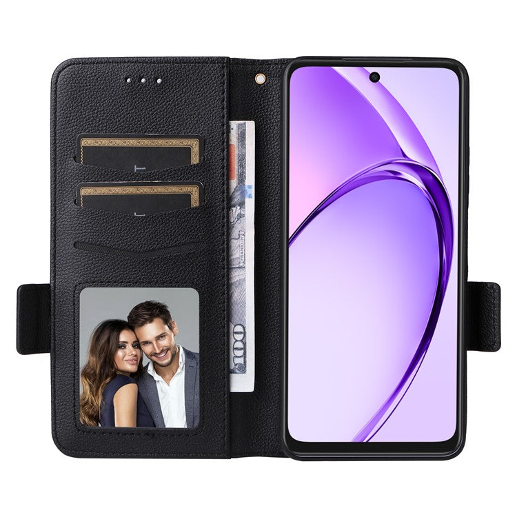 Phone Case for Oppo A3x 5G / A3X 4G / A3 4G / A3 5G / A40M 4G / A40 4G / A3i 5G / A60 5G Litchi Texture PU Leather Wallet Flip Phone Cover - Black