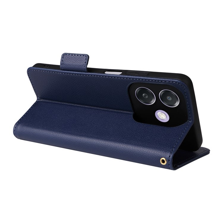 Phone Case for Oppo A3x 5G / A3X 4G / A3 4G / A3 5G / A40M 4G / A40 4G / A3i 5G / A60 5G Litchi Texture PU Leather Wallet Flip Phone Cover - Dark Blue