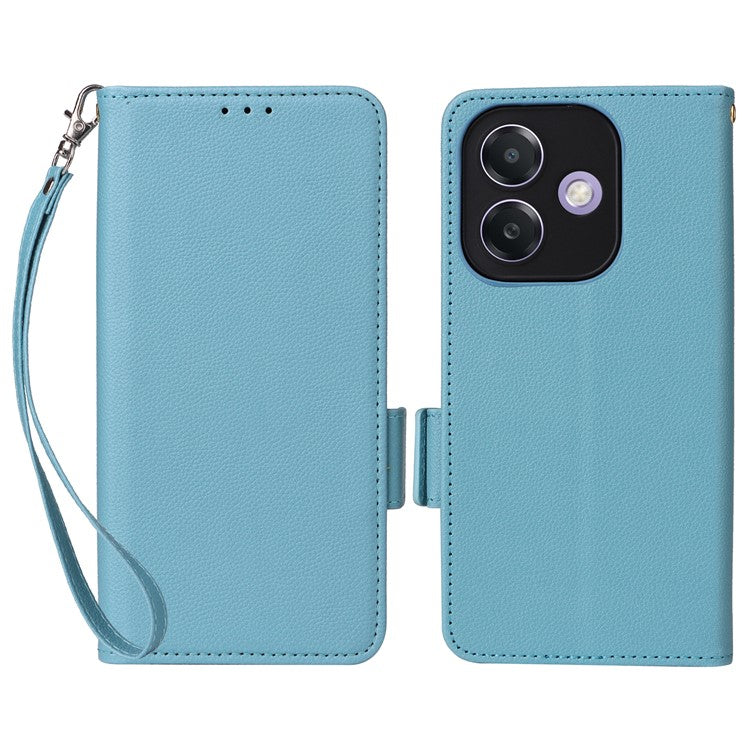 Phone Case for Oppo A3x 5G / A3X 4G / A3 4G / A3 5G / A40M 4G / A40 4G / A3i 5G / A60 5G Litchi Texture PU Leather Wallet Flip Phone Cover - Baby Blue