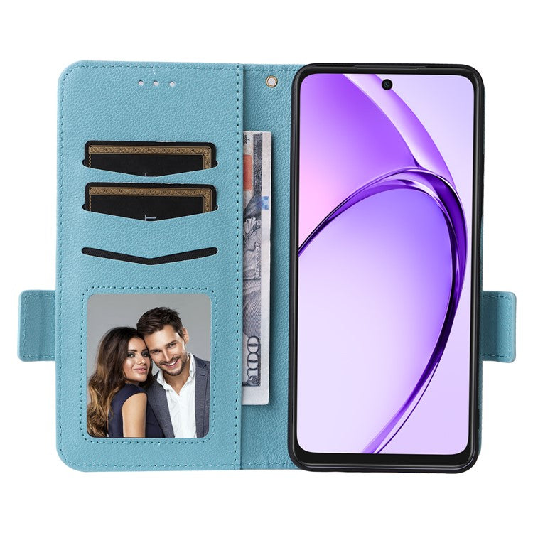 Phone Case for Oppo A3x 5G / A3X 4G / A3 4G / A3 5G / A40M 4G / A40 4G / A3i 5G / A60 5G Litchi Texture PU Leather Wallet Flip Phone Cover - Baby Blue