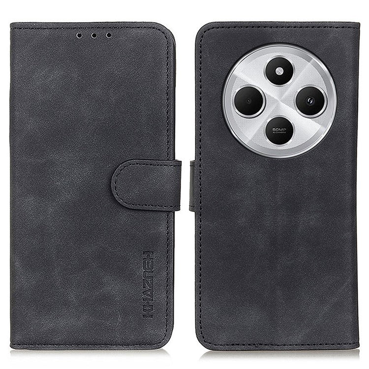 KHAZNEH For Xiaomi Poco C75 4G / Redmi 14R 5G / 14C 4G Case Retro PU Leather Wallet Stand Phone Cover - Black