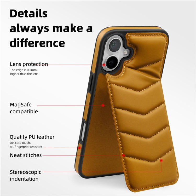 For iPhone 16 Case Compatible with MagSafe RFID Blocking Card Slot Leather Back Cover - Brown