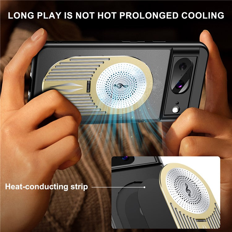 For Google Pixel 8 Case Compatible with MagSafe Heat Dissipation Aromatherapy Kickstand Silicone+PC Phone Cover - Gold