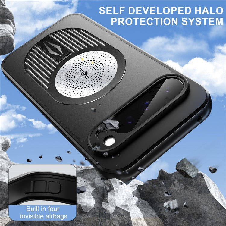 For Google Pixel 9 / 9 Pro Case Compatible with MagSafe Heat Dissipation Aromatherapy Kickstand Silicone+PC Phone Cover - Black