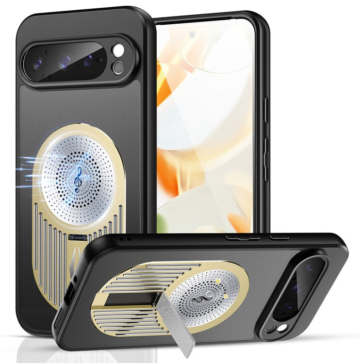 For Google Pixel 9 / 9 Pro Case Compatible with MagSafe Heat Dissipation Aromatherapy Kickstand Silicone+PC Phone Cover - Gold