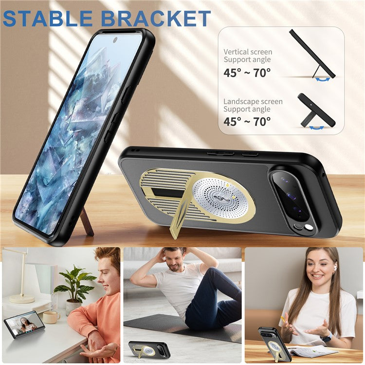 For Google Pixel 9 / 9 Pro Case Compatible with MagSafe Heat Dissipation Aromatherapy Kickstand Silicone+PC Phone Cover - Gold