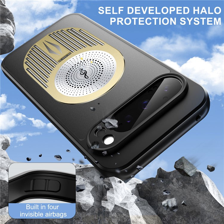 For Google Pixel 9 / 9 Pro Case Compatible with MagSafe Heat Dissipation Aromatherapy Kickstand Silicone+PC Phone Cover - Gold