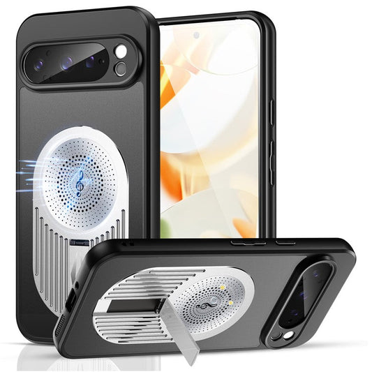 For Google Pixel 9 / 9 Pro Case Compatible with MagSafe Heat Dissipation Aromatherapy Kickstand Silicone+PC Phone Cover - Silver