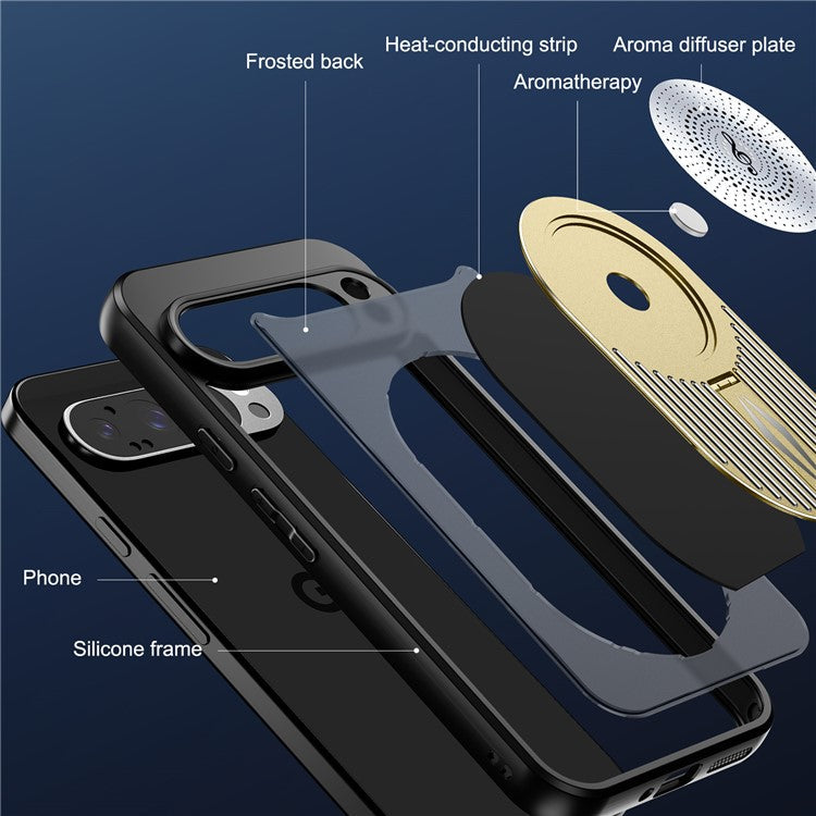 For Google Pixel 9 Pro XL Case Compatible with MagSafe Heat Dissipation Aromatherapy Kickstand Silicone+PC Phone Cover - Gold