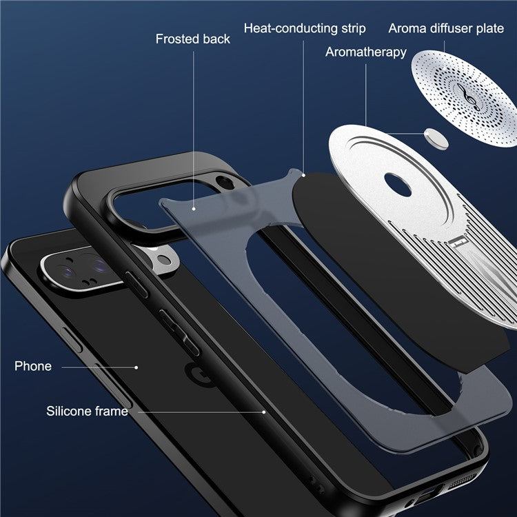 For Google Pixel 9 Pro XL Case Compatible with MagSafe Heat Dissipation Aromatherapy Kickstand Silicone+PC Phone Cover - Silver