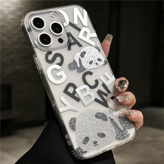 For iPhone 16 Pro Case IMD Panda PC+TPU Matte Texture Phone Cover - Black