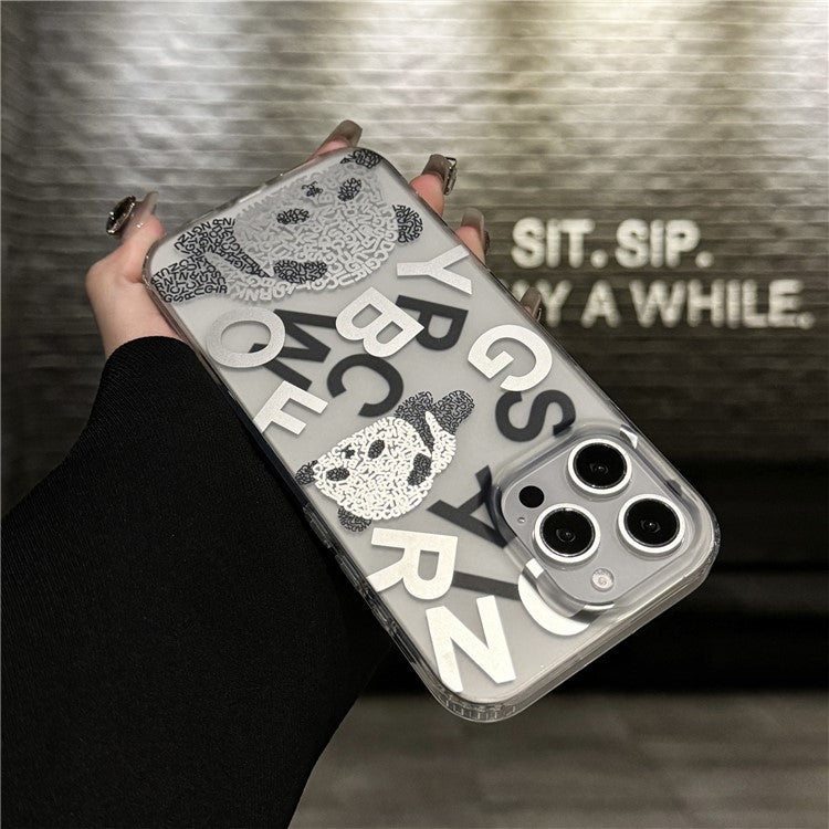 For iPhone 16 Pro Case IMD Panda PC+TPU Matte Texture Phone Cover - Black