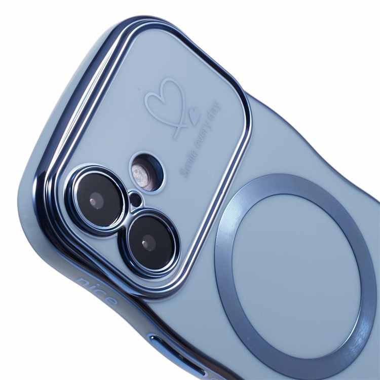 For iPhone 16 Plus Magnetic Case Electroplating Curly Frame TPU Phone Cover Large Window - Blue