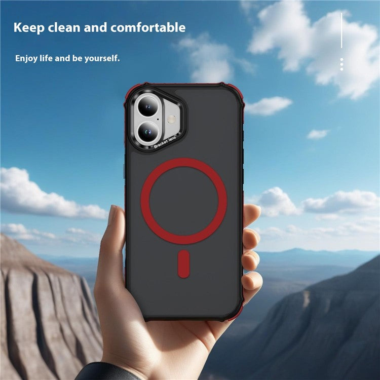 For iPhone 16 Plus Case with Lens Kickstand Matte Back Cover Compatible with MagSafe - Red  /  Black