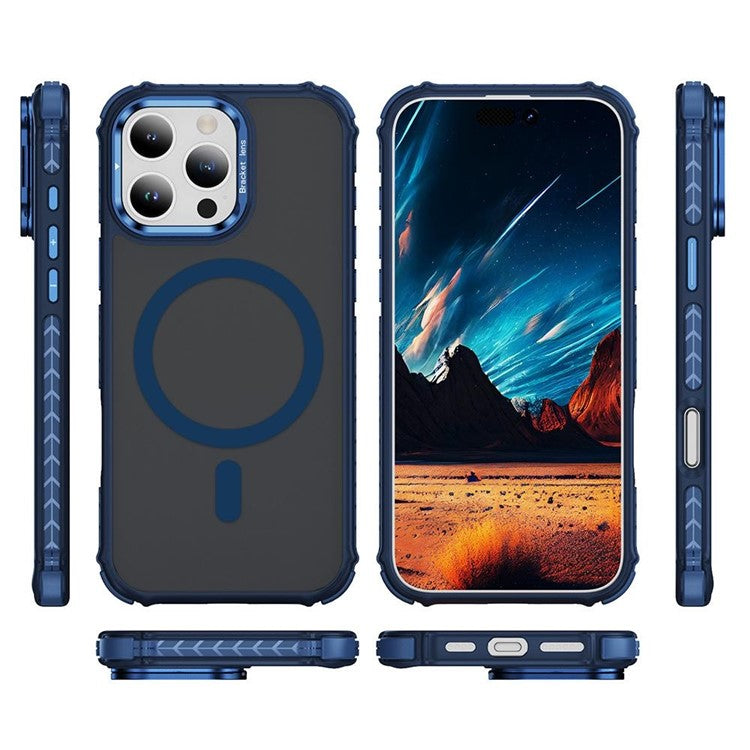 For iPhone 16 Pro Case with Lens Kickstand Matte Back Cover Compatible with MagSafe - Blue