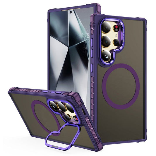 For Samsung Galaxy S23 Ultra Case with Lens Kickstand Matte Back Cover Compatible with MagSafe - Purple