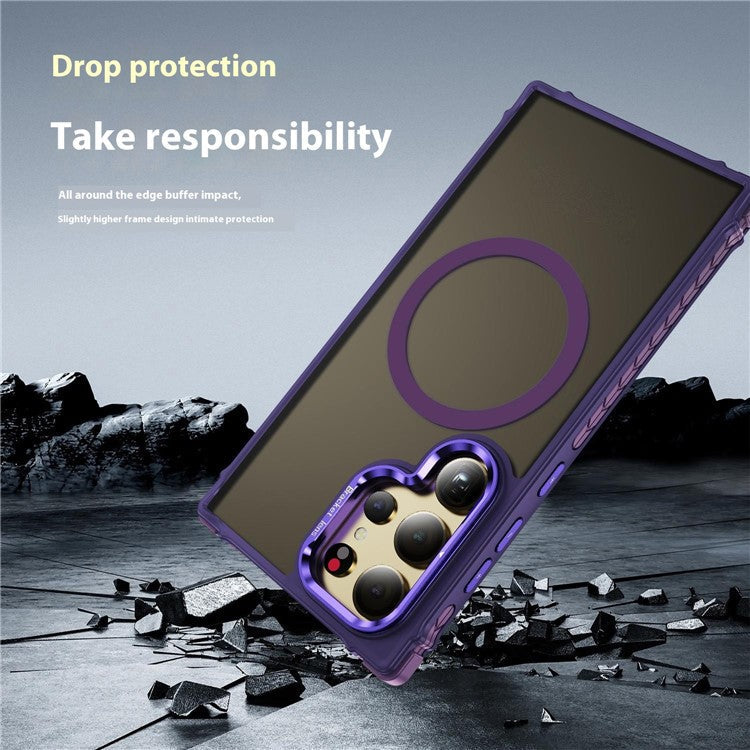 For Samsung Galaxy S23 Ultra Case with Lens Kickstand Matte Back Cover Compatible with MagSafe - Purple