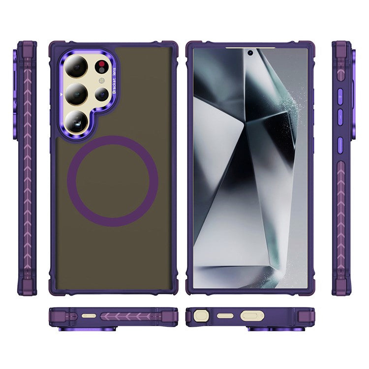 For Samsung Galaxy S23 Ultra Case with Lens Kickstand Matte Back Cover Compatible with MagSafe - Purple