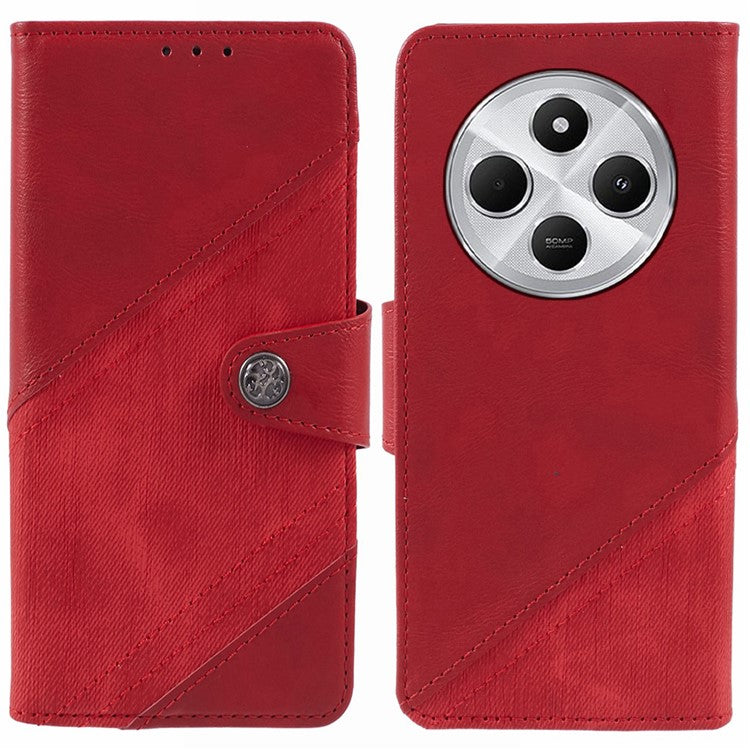 For Xiaomi Poco C75 4G / Redmi 14R 5G / 14C 4G Case Splicing Texture Leather Phone Cover Viewing Stand - Red
