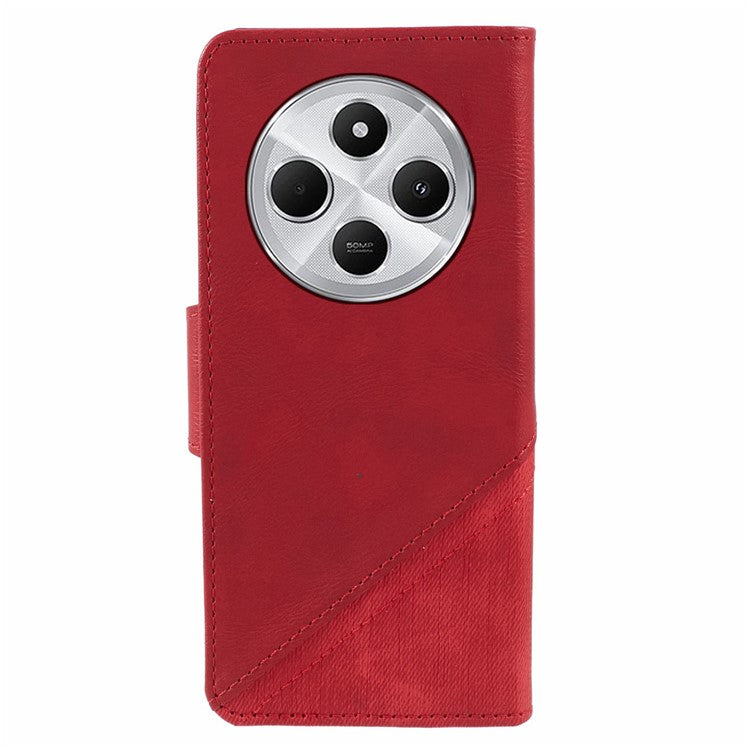 For Xiaomi Poco C75 4G / Redmi 14R 5G / 14C 4G Case Splicing Texture Leather Phone Cover Viewing Stand - Red