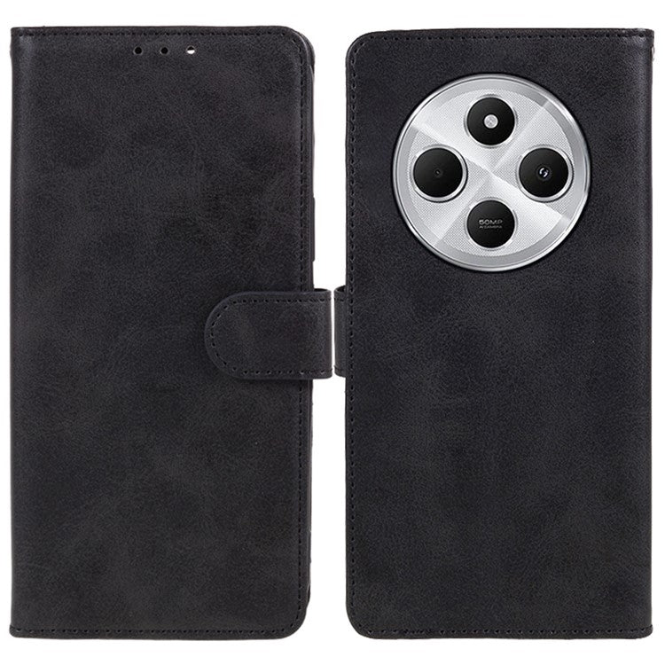 For Xiaomi Poco C75 4G / Redmi 14R 5G / 14C 4G Case PU Leather Wallet Protective Phone Cover Calf Texture - Black