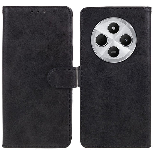 For Xiaomi Poco C75 4G / Redmi 14R 5G / 14C 4G Case PU Leather Wallet Protective Phone Cover Calf Texture - Black