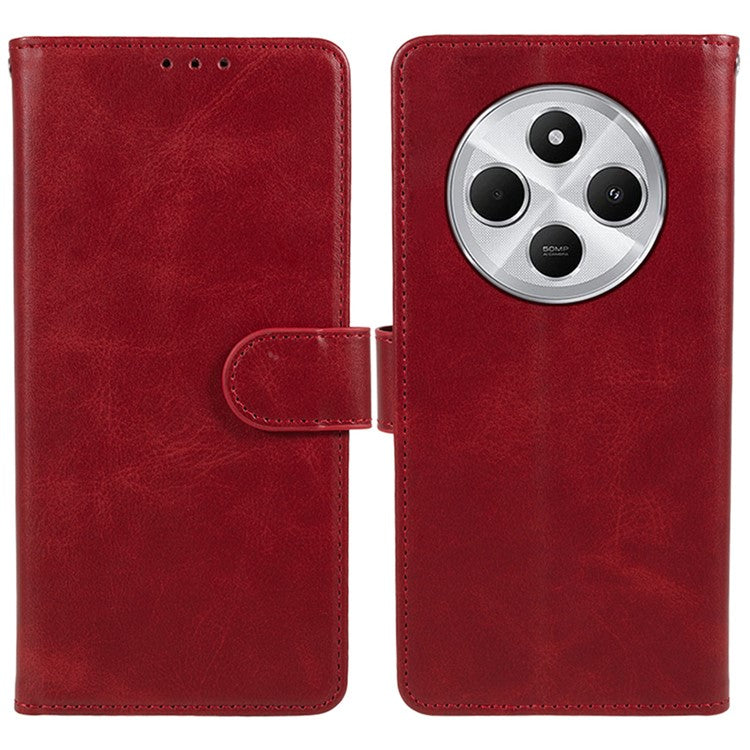 For Xiaomi Poco C75 4G / Redmi 14R 5G / 14C 4G Case PU Leather Wallet Protective Phone Cover Calf Texture - Red