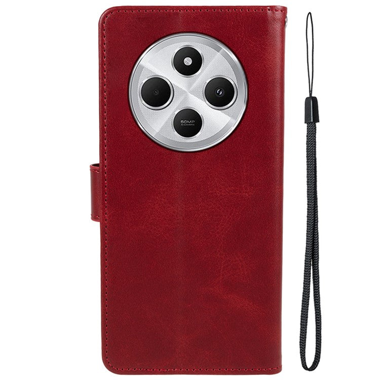 For Xiaomi Poco C75 4G / Redmi 14R 5G / 14C 4G Case PU Leather Wallet Protective Phone Cover Calf Texture - Red