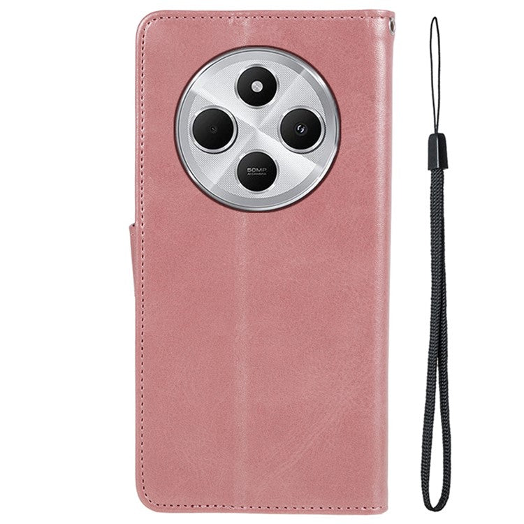 For Xiaomi Poco C75 4G / Redmi 14R 5G / 14C 4G Case PU Leather Wallet Protective Phone Cover Calf Texture - Rose Gold
