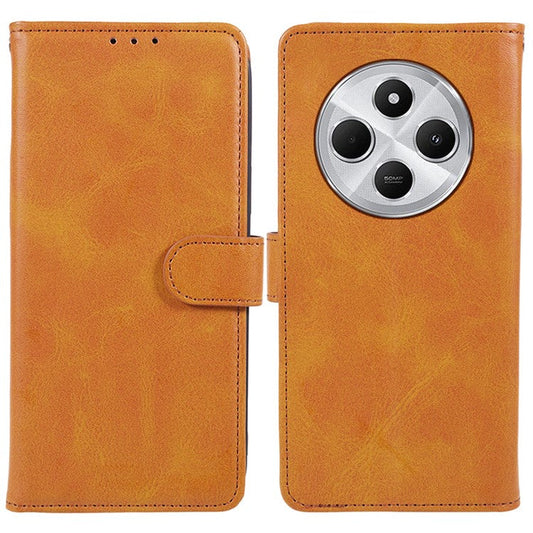 For Xiaomi Poco C75 4G / Redmi 14R 5G / 14C 4G Case PU Leather Wallet Protective Phone Cover Calf Texture - Khaki