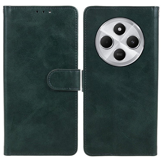 For Xiaomi Poco C75 4G / Redmi 14R 5G / 14C 4G Case PU Leather Wallet Protective Phone Cover Calf Texture - Midnight Green