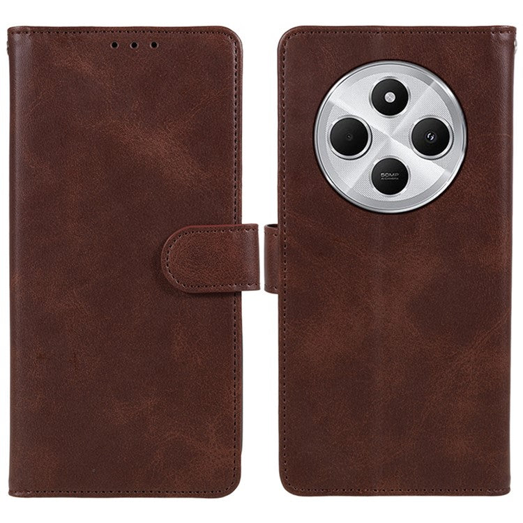 For Xiaomi Poco C75 4G / Redmi 14R 5G / 14C 4G Case PU Leather Wallet Protective Phone Cover Calf Texture - Brown