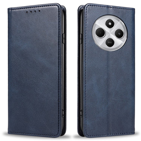 For Xiaomi Poco C75 4G / Redmi 14R 5G / 14C 4G Case Strong Magnetic PU Leather Phone Cover Calf Texture - Blue