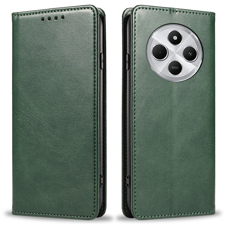 For Xiaomi Poco C75 4G / Redmi 14R 5G / 14C 4G Case Strong Magnetic PU Leather Phone Cover Calf Texture - Green